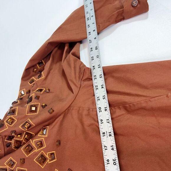 Bob Mackie Wearable Art Jacket Womens 1X Brown Cotton Embellished Gems Full Zip - Picture 5 of 11